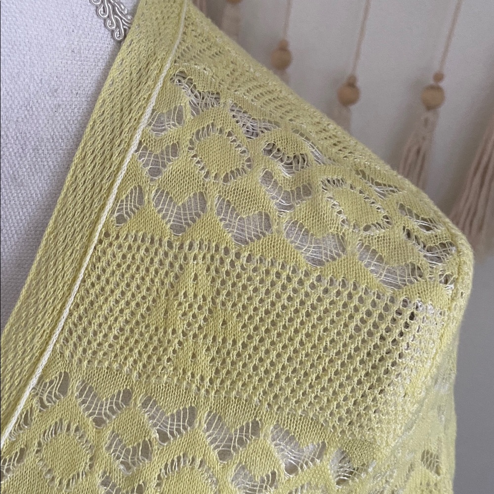 Anthropologie Knitted & Knotted yellow crochet tie front sweater shirt sleeve S - Picture 4 of 15